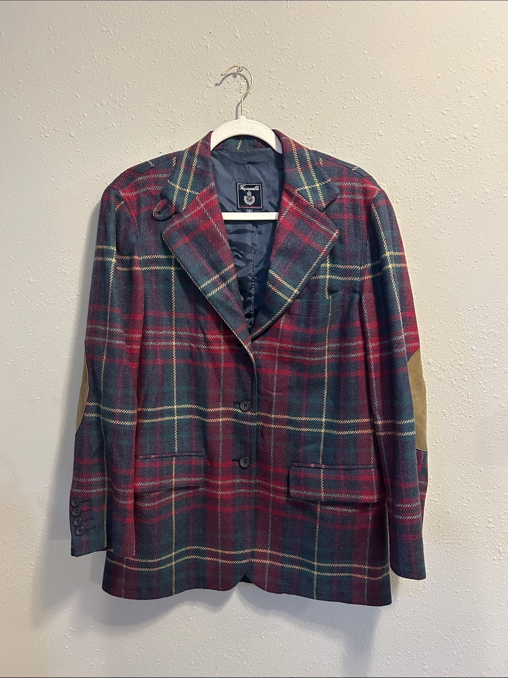 Vintage Faconnable Tartan Plaid Blazer Jacket Med Red Green
